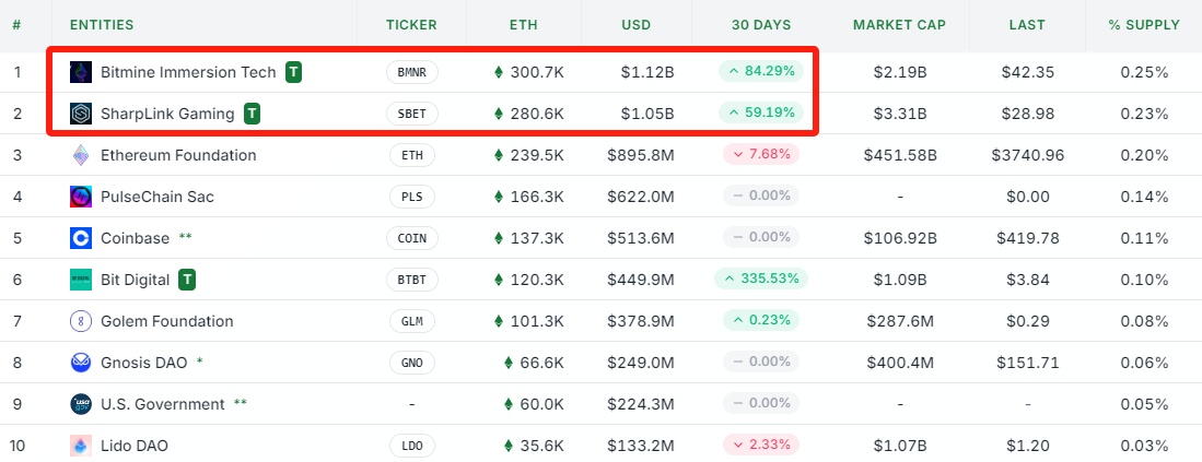 Top 10 Institutional ETH Holders – Source-Strategic ETH Reserve