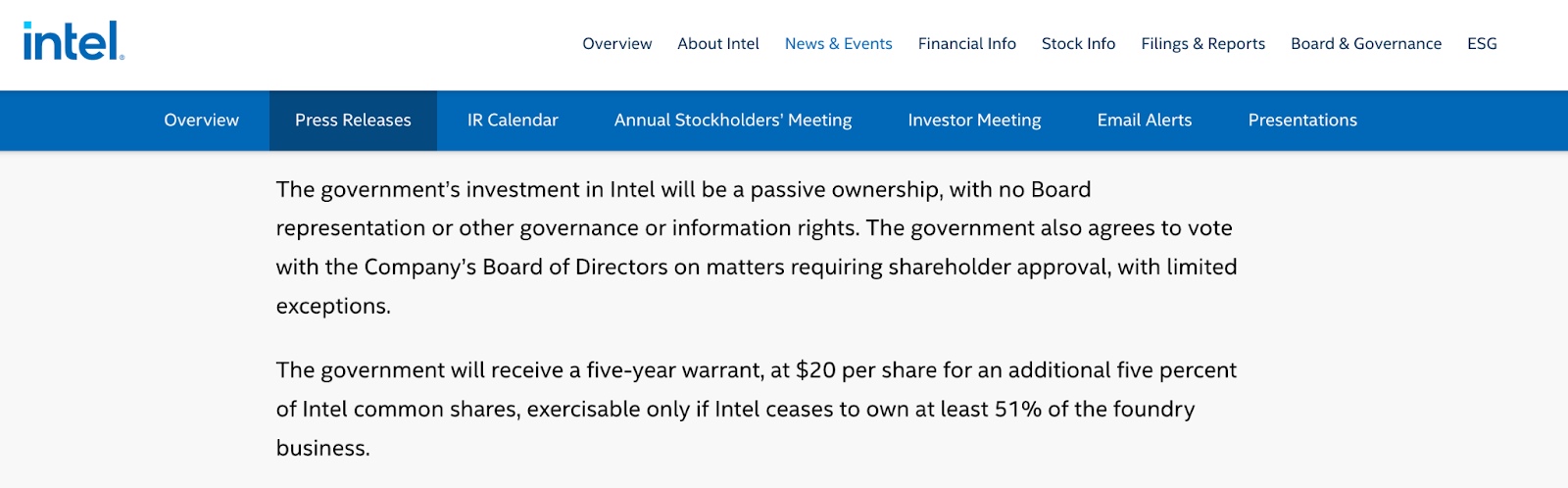 Intel's official disclosure statement